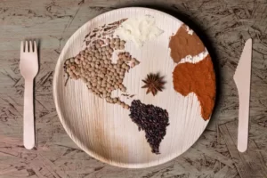 top-view-plate-with-world-map-beans