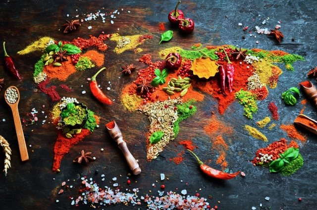 World map made out of spices
