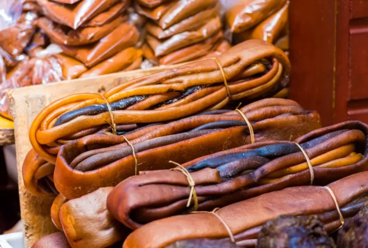 Close up of Algae Cochayuyo in a local food market in Puerto Montt, Chile.