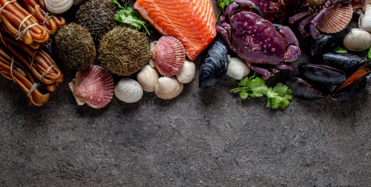 The Pacific Ocean is the source of fresh seafood like salmon, crabs, oysters, clams, mussels, seaweed cochayuyo, and sea urchins.