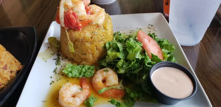 A dinner of shrimp mofongo in Puerto Rico.